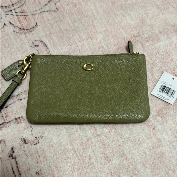 Coach Green Leather Wristlet with Brass hardware (Moss) - Picture 1 of 2